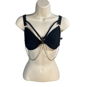 iHeartRaves Chain Bralette Bikini Top Womens Small Strappy Rave Festival Goth